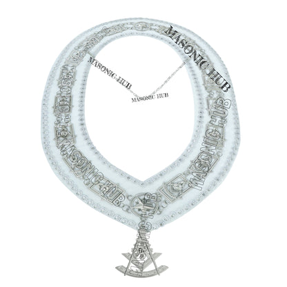 Masonic Past Master Metal Chain Collar White Backing With Rhinestones + Free Jewe