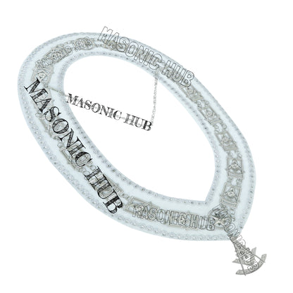 Masonic Past Master Metal Chain Collar White Backing With Rhinestones + Free Jewe