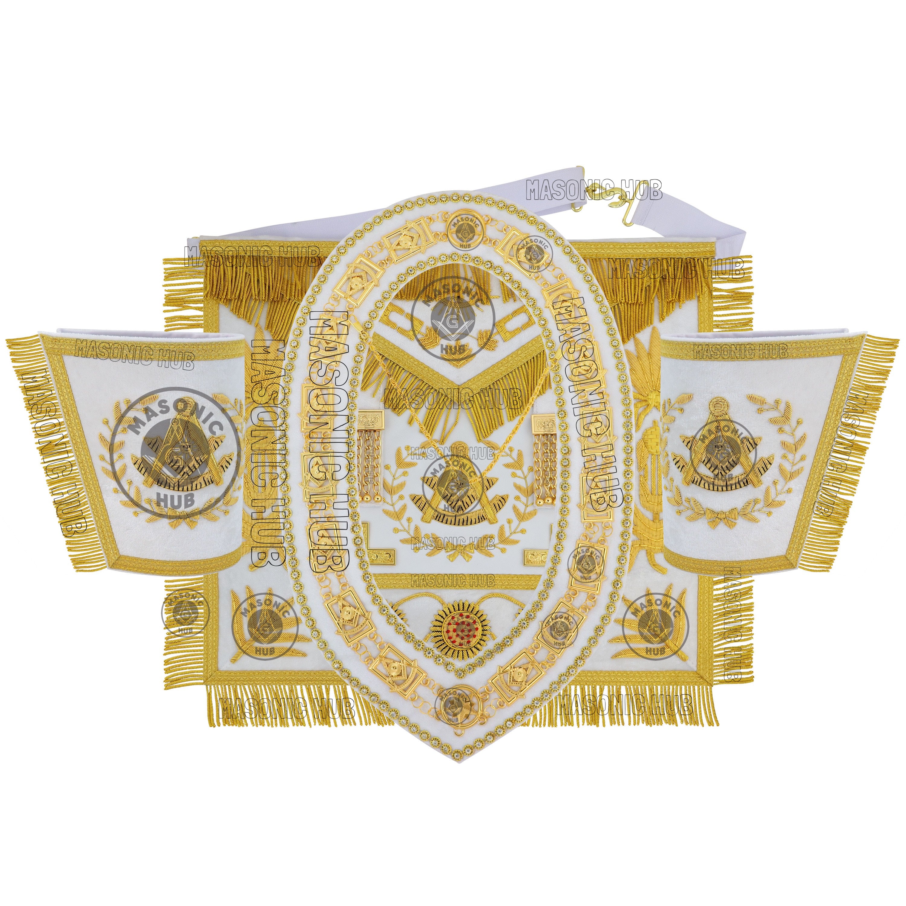 Masonic Regalia Grand Lodge Past Master 100% Lambskin Apron With Collar & Cuff