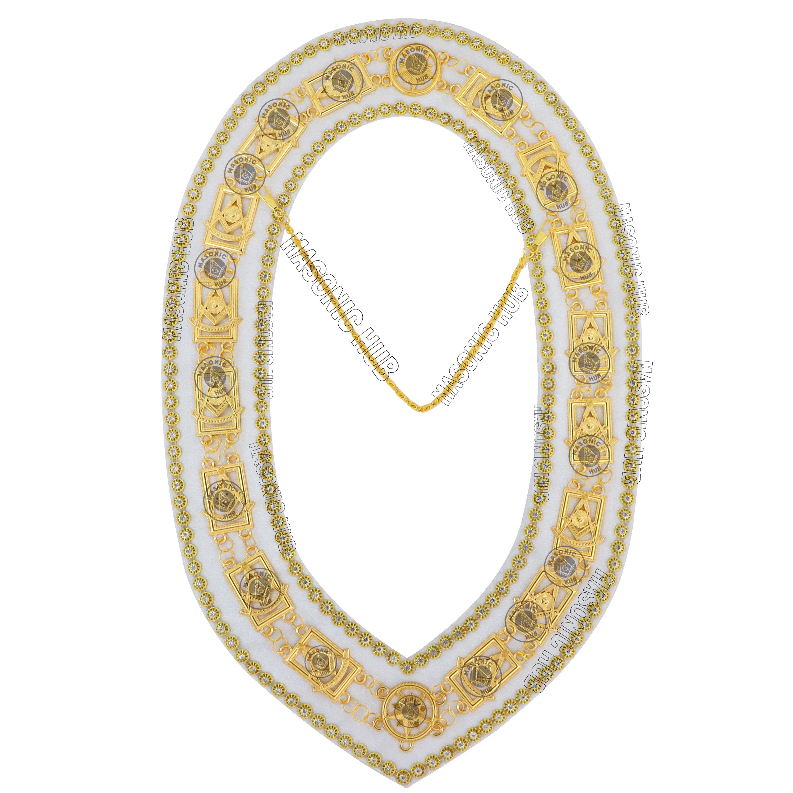Masonic Past Master Chain Collar White Velvet w/ Rhinestone Edges
