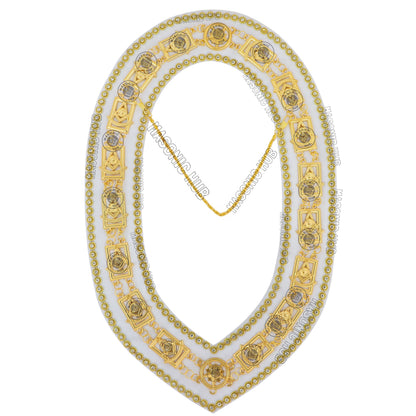 Masonic Past Master Chain Collar White Velvet w/ Rhinestone Edges