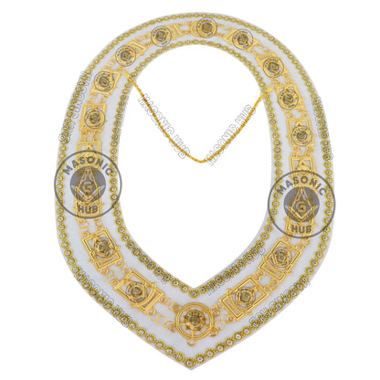 Masonic Past Master Chain Collar White Velvet w/ Rhinestone Edges