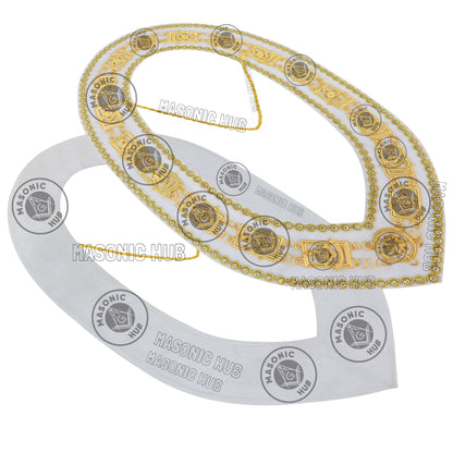 Masonic Past Master Chain Collar White Velvet w/ Rhinestone Edges