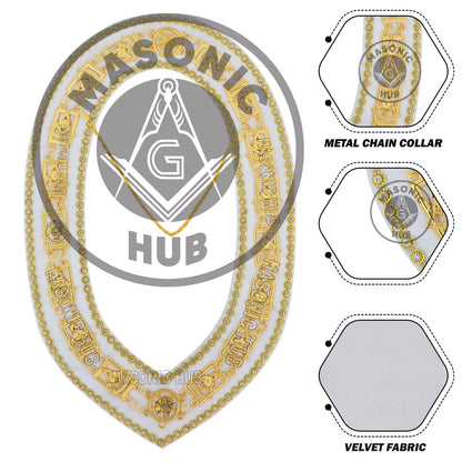 Masonic Past Master Chain Collar White Velvet w/ Rhinestone Edges