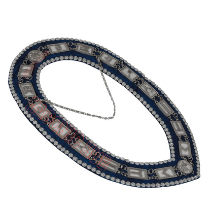 Masonic Blue Lodge Working Tools Blue Backing Chain Collar with Rhinestone