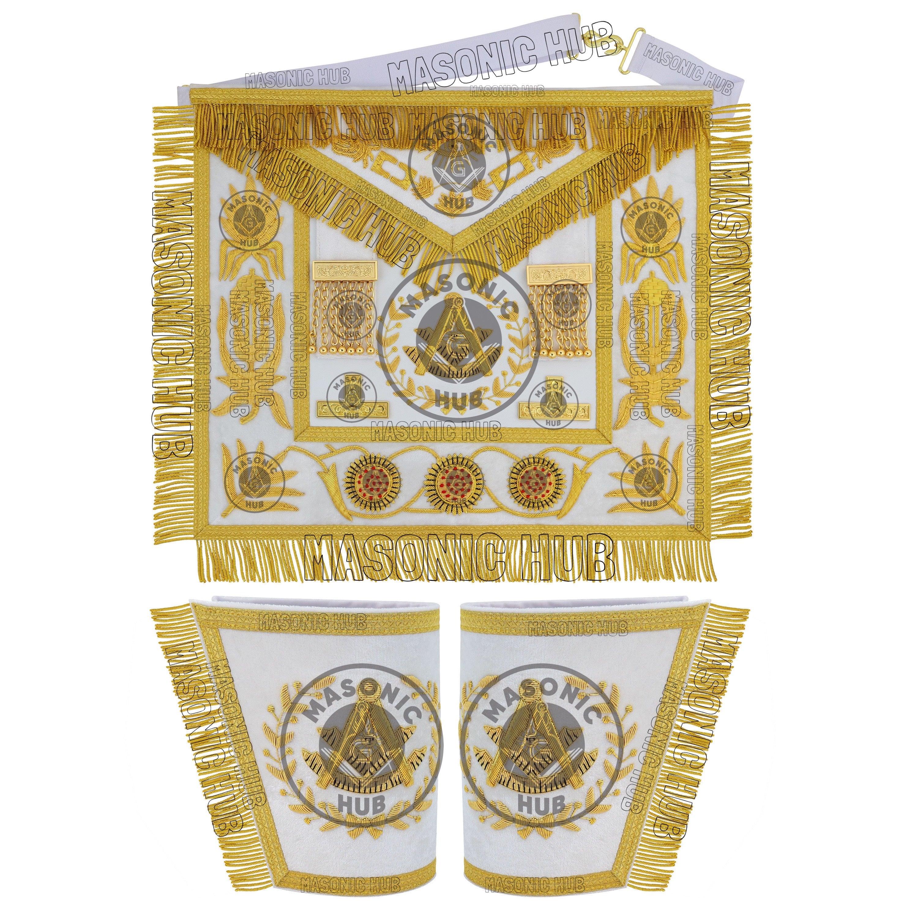 Masonic Regalia Grand Lodge Past Master 100% Lambskin Apron With Collar & Cuff Masonic Hub