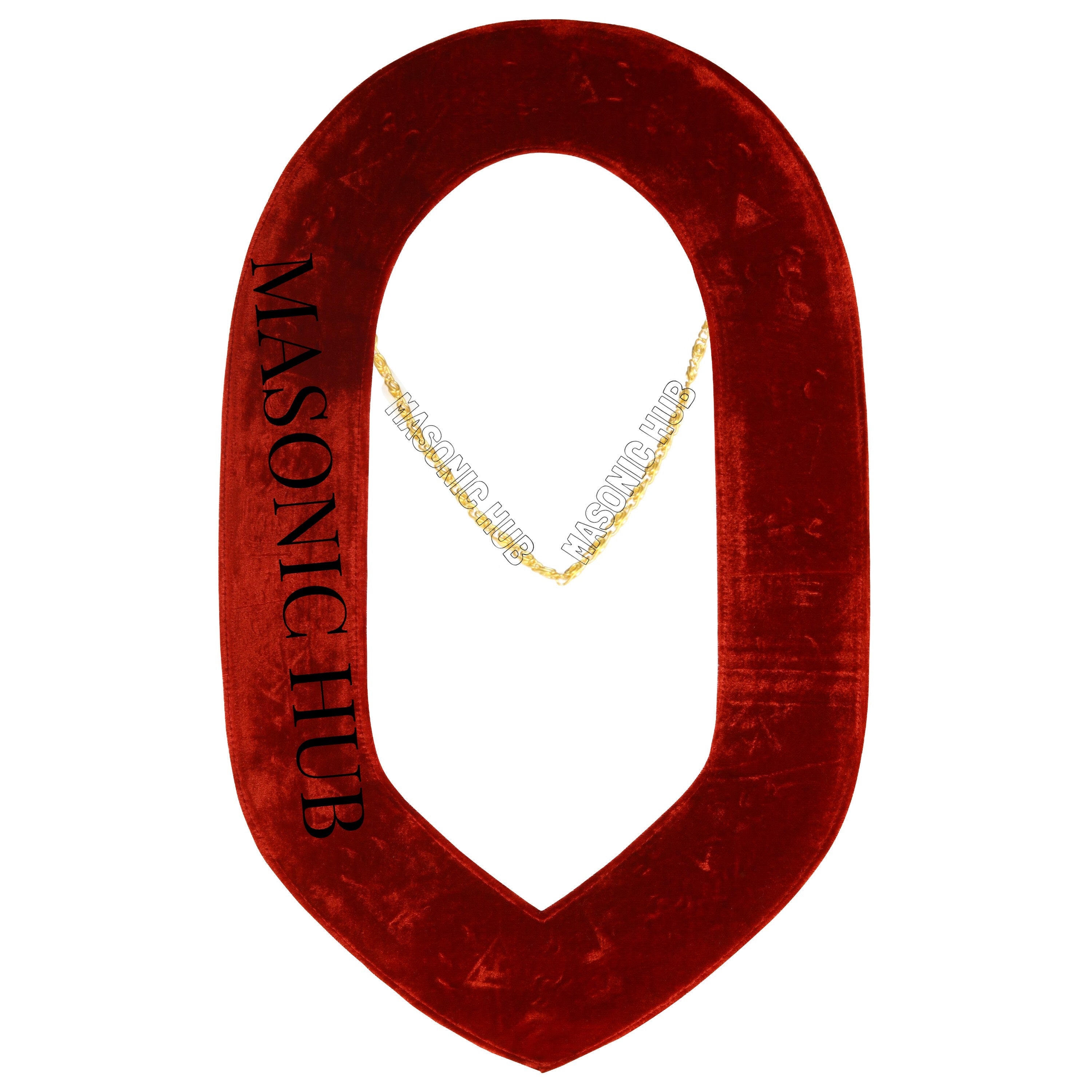 Masonic Regalia Shrine Golden Metal Rhinestones Jewels Chain Collar Red Backing Masonic Hub