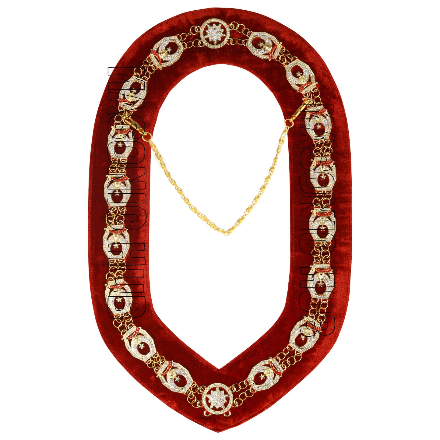 Masonic Regalia Rhinestones Jewels Shriner Chain Collar With Red Backing