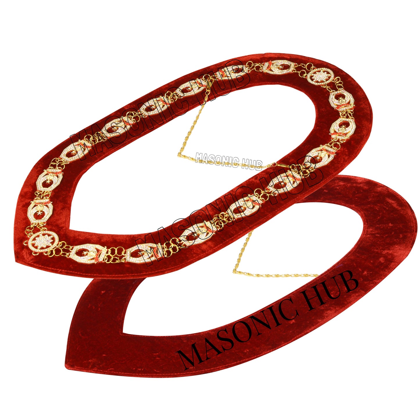 Masonic Regalia Rhinestones Jewels Shriner Chain Collar With Red Backing