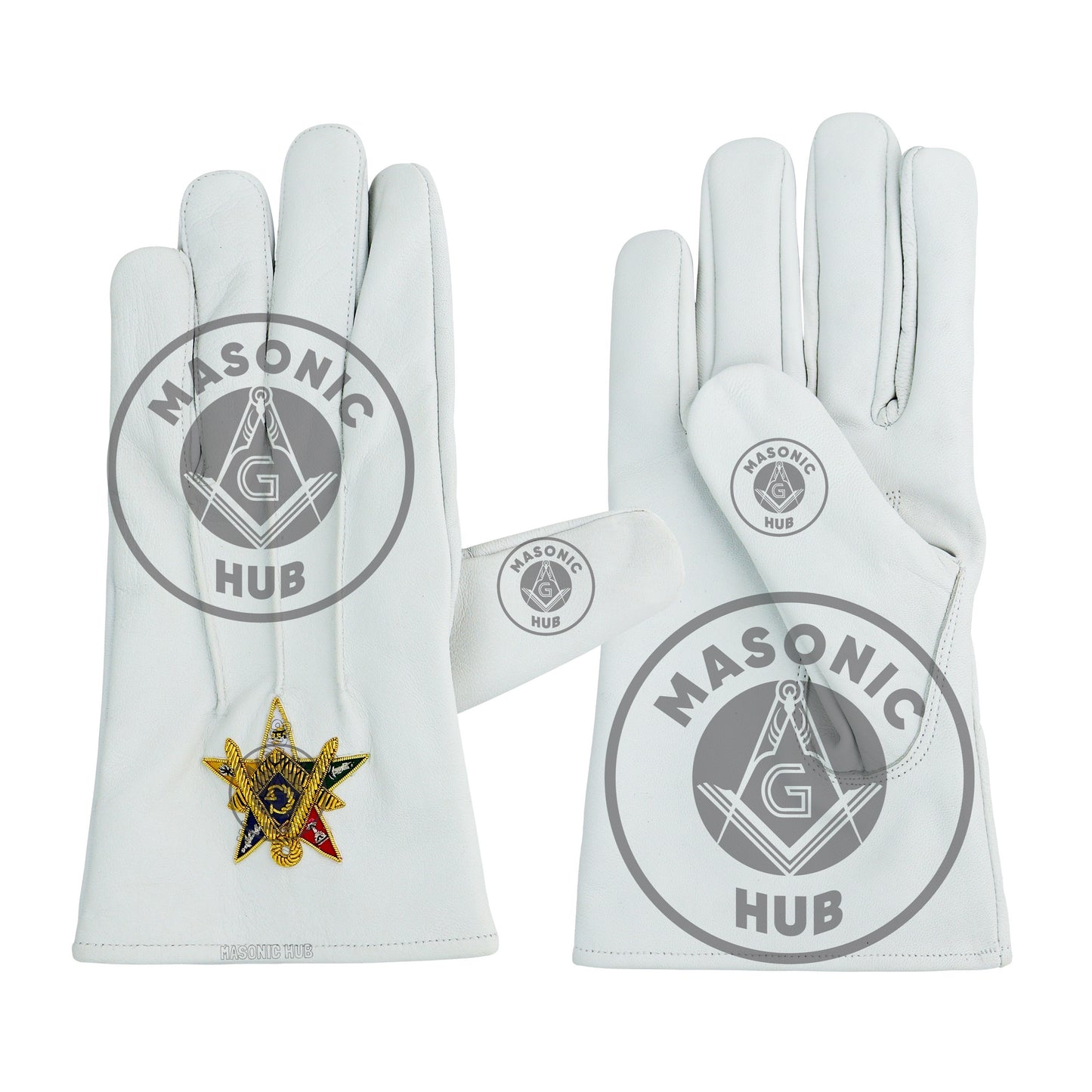 Order of the Eastern Star OES White Leather Gloves – Hand-Embroidered Gold Bullion