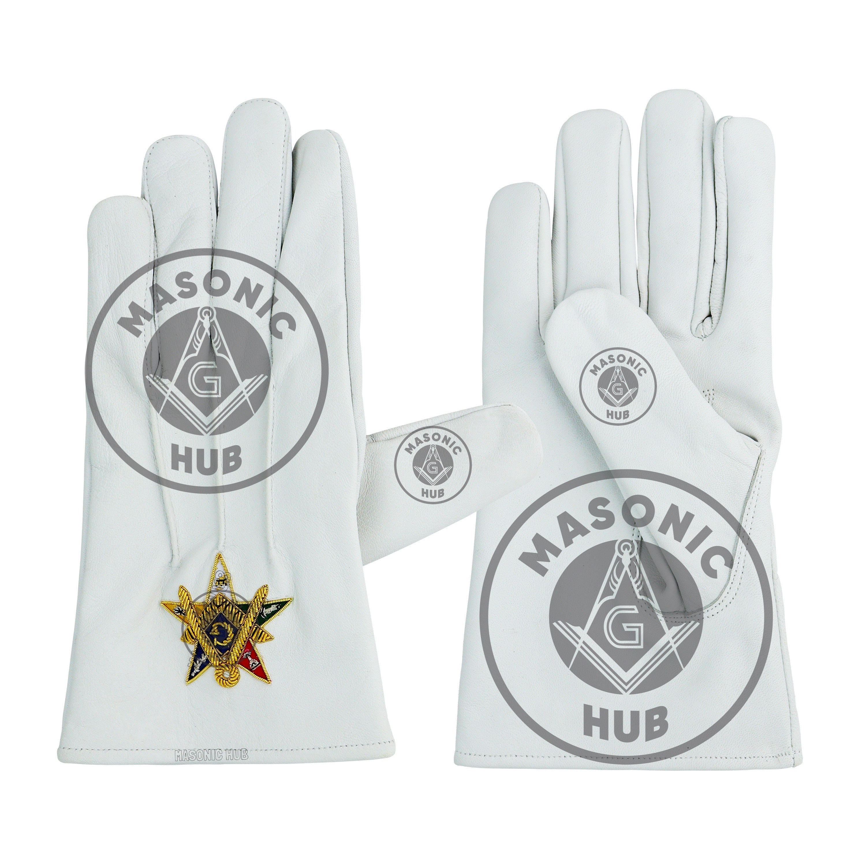 Order of the Eastern Star OES White Leather Gloves – Hand-Embroidered Gold Bullion Masonic Hub