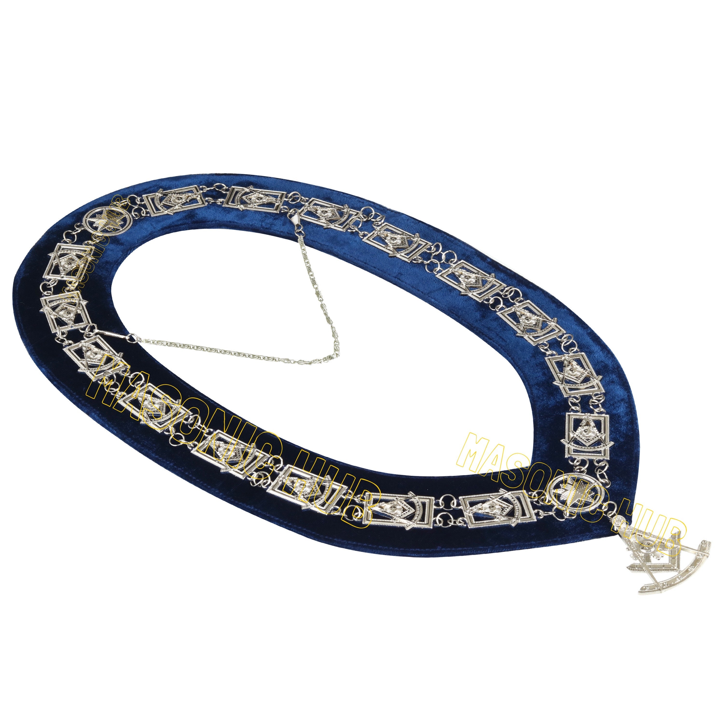 Masonic Past Master Metal Chain Collar Blue Backing + Free Jewel Masonic Hub