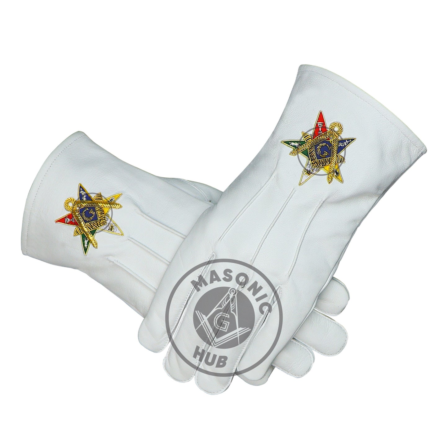 Order of the Eastern Star OES White Leather Gloves – Hand-Embroidered Gold Bullion