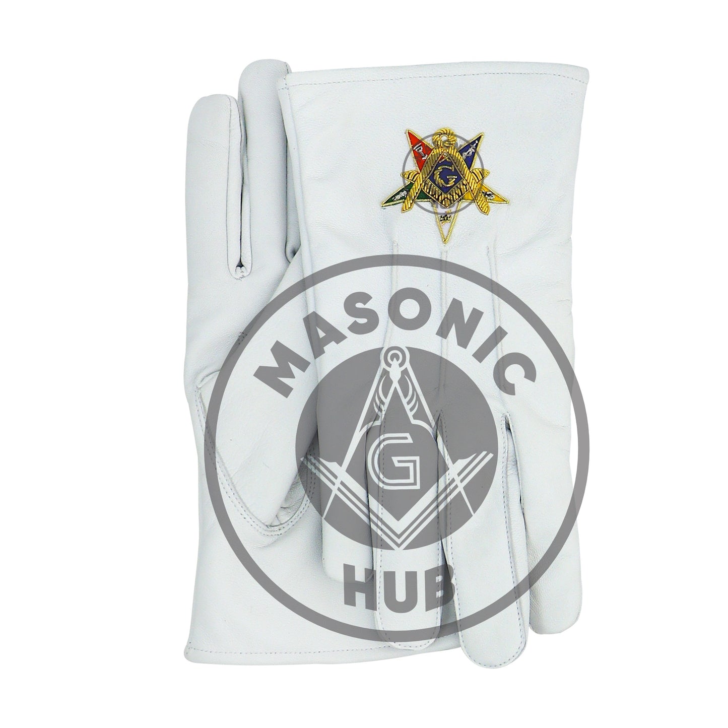 Order of the Eastern Star OES White Leather Gloves – Hand-Embroidered Gold Bullion