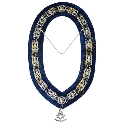 Masonic Past Master Metal Chain Collar Blue Backing + Free Jewel