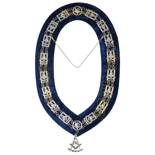 Masonic Past Master Metal Chain Collar Blue Backing + Free Jewel