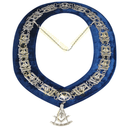 Masonic Past Master Metal Chain Collar Blue Backing + Free Jewel