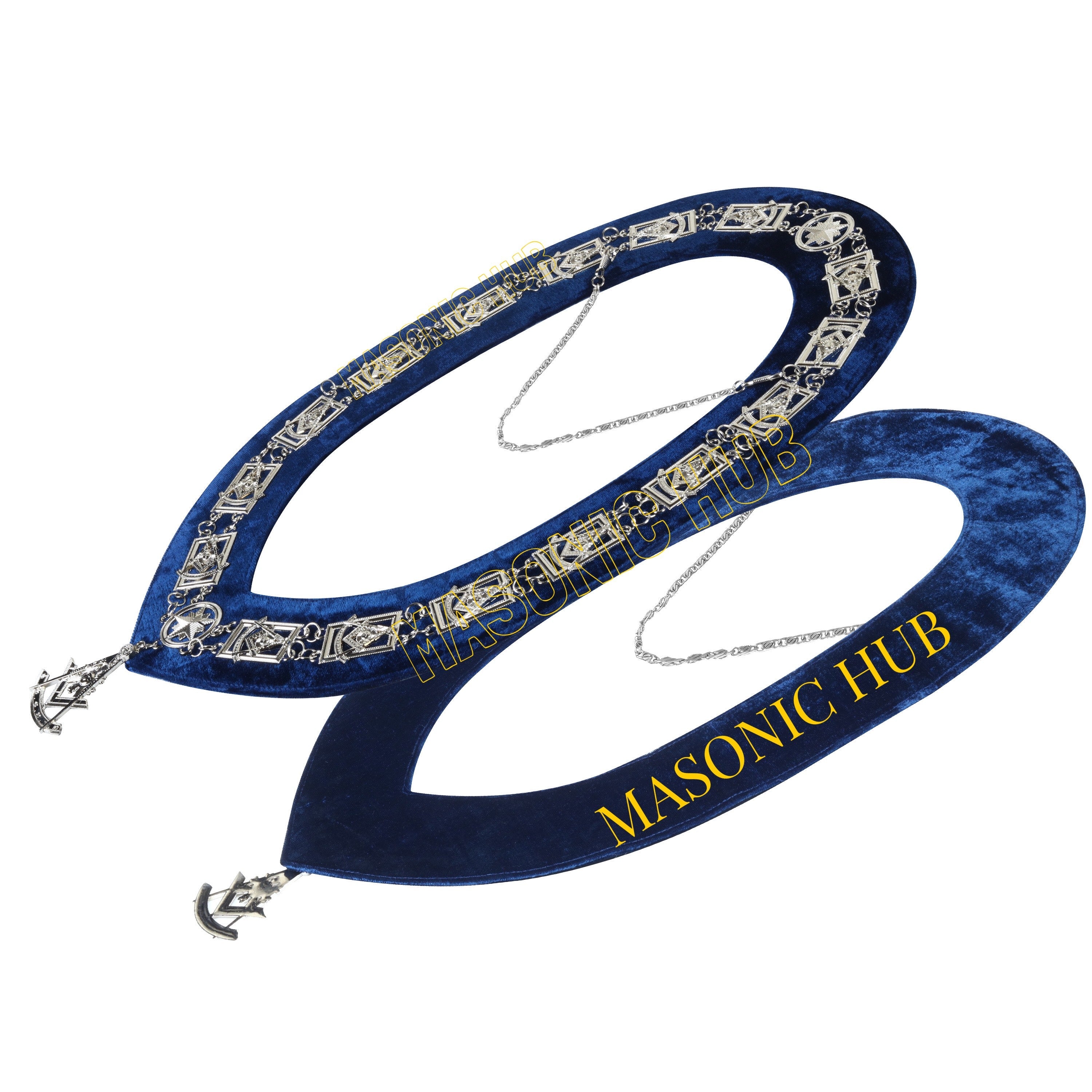 Masonic Past Master Metal Chain Collar Blue Backing + Free Jewel Masonic Hub