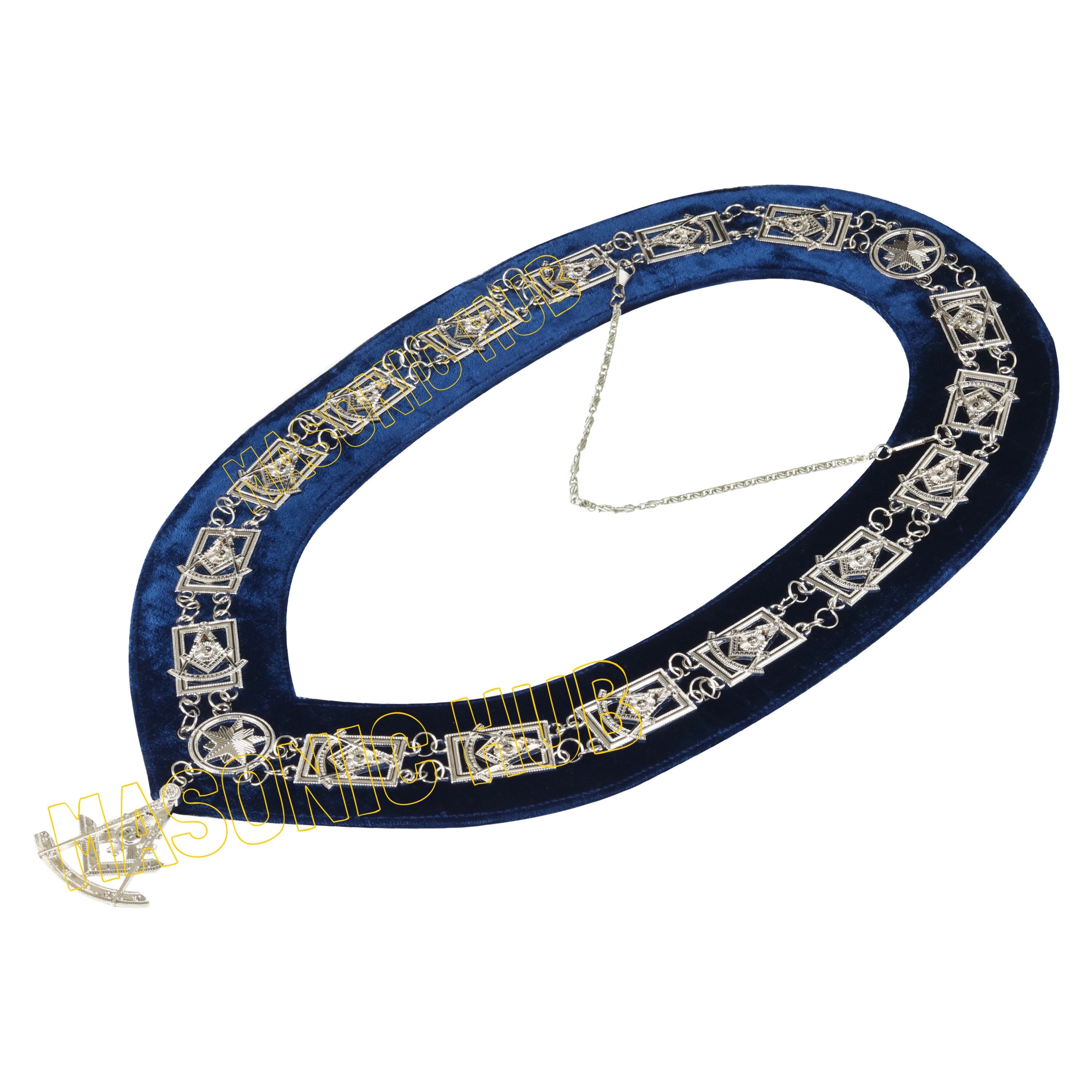 Masonic Past Master Metal Chain Collar Blue Backing + Free Jewel Masonic Hub