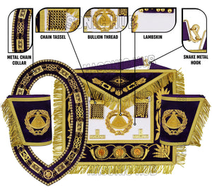 Masonic Regalia Deputy Grand Master 100% Lambskin Apron with Chain Collar &amp; Cuffs Masonic Hub