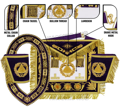 Masonic Regalia Deputy Grand Master 100% Lambskin Apron with Chain Collar &amp; Cuffs