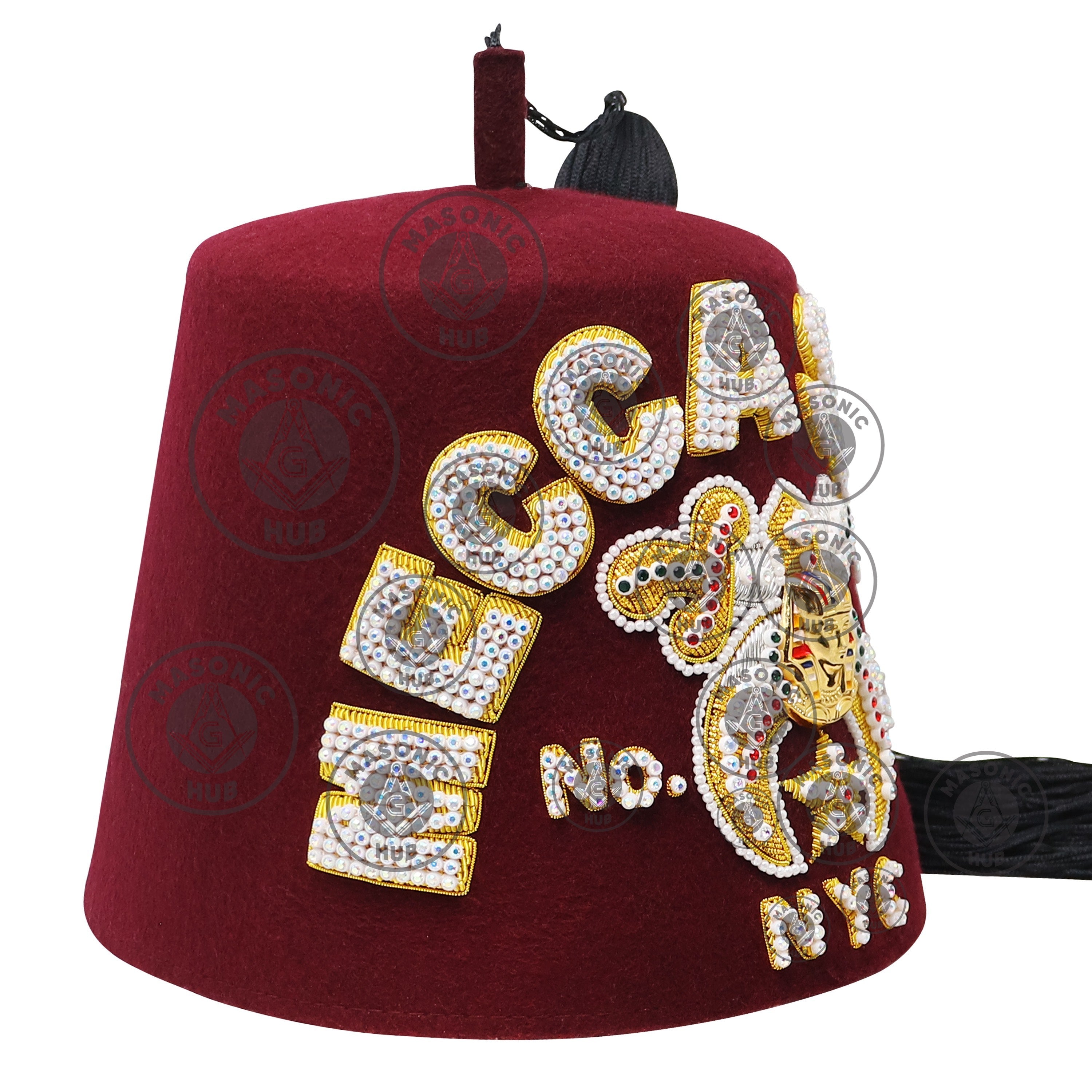 Custom Shriner Fez Hat with Rhinestone Embroidery, Bullion Underlay - Handcrafted Masonic Regalia, Freemason Fez in All Colors & Sizes Masonic Hub