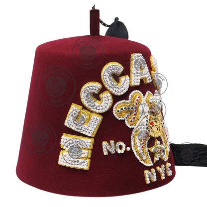 Custom Shriner Fez Hat with Rhinestone Embroidery, Bullion Underlay - Handcrafted Masonic Regalia, Freemason Fez in All Colors & Sizes