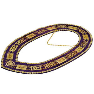 Masonic Grand Lodge Rhinestone Chain Collar – Gold Plated with Purple Velvet Backing Masonic Hub