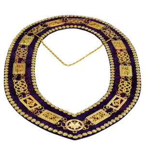 Masonic Grand Lodge Rhinestone Chain Collar – Gold Plated with Purple Velvet Backing Masonic Hub