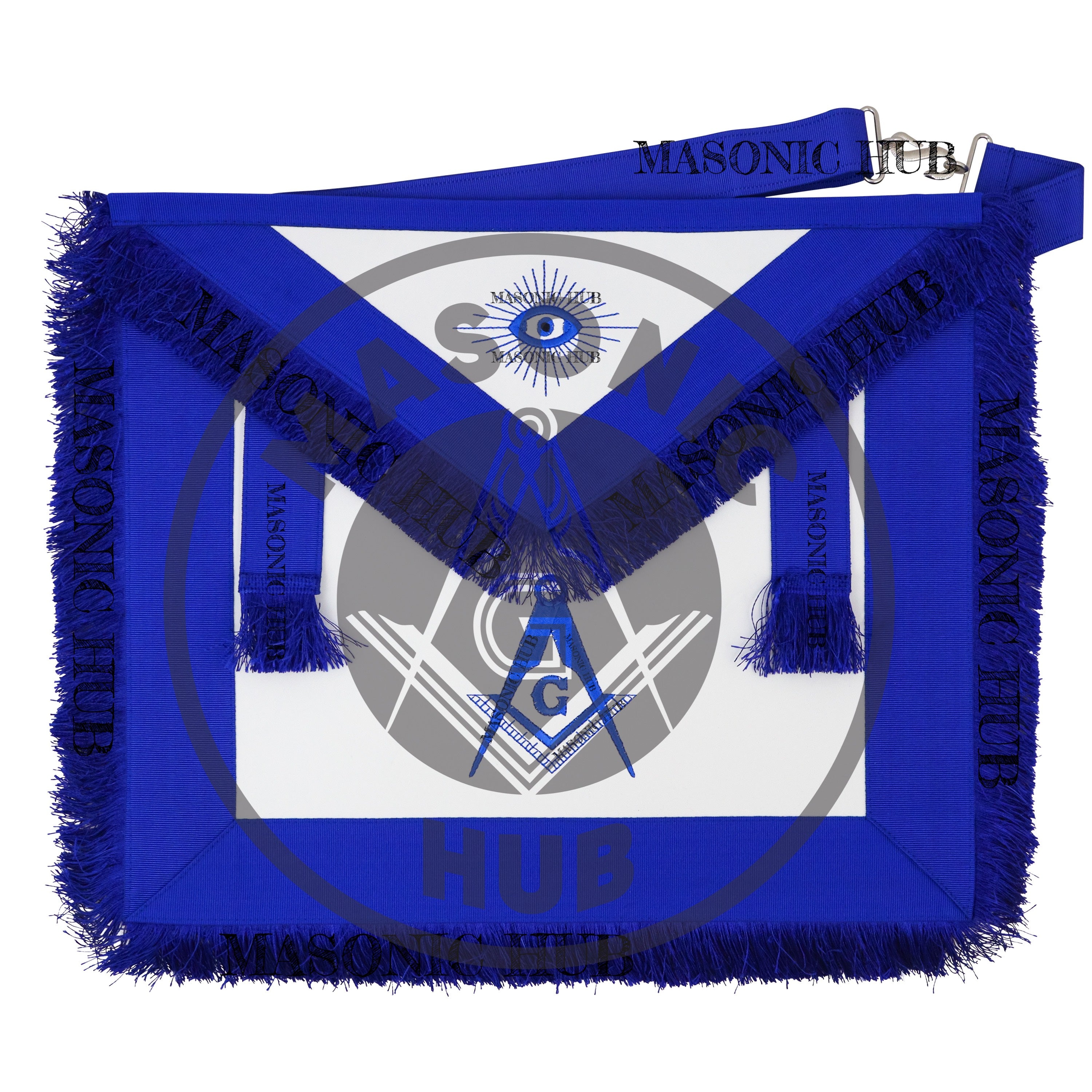 Masonic Master Mason Blue Lodge Apron – Machine Embroidered Square Compass G Blue Fringes On Premium Faux Leather