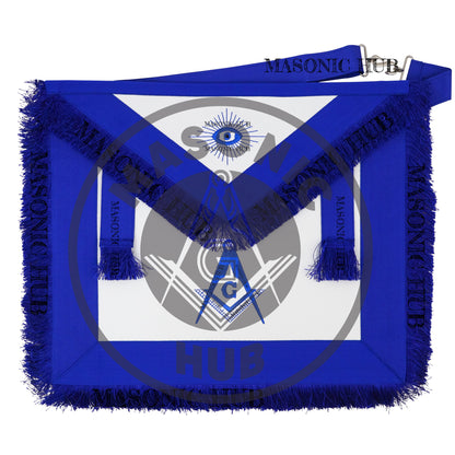 Masonic Master Mason Blue Lodge Apron – Machine Embroidered Square Compass G Blue Fringes On Premium Faux Leather