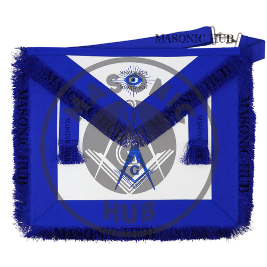 Masonic Master Mason Blue Lodge Apron – Machine Embroidered Square Compass G Blue Fringes On Premium Faux Leather