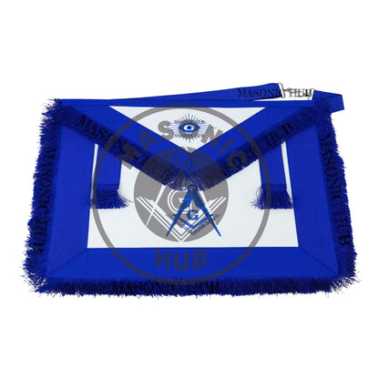 Masonic Master Mason Blue Lodge Apron – Machine Embroidered Square Compass G Blue Fringes On Premium Faux Leather