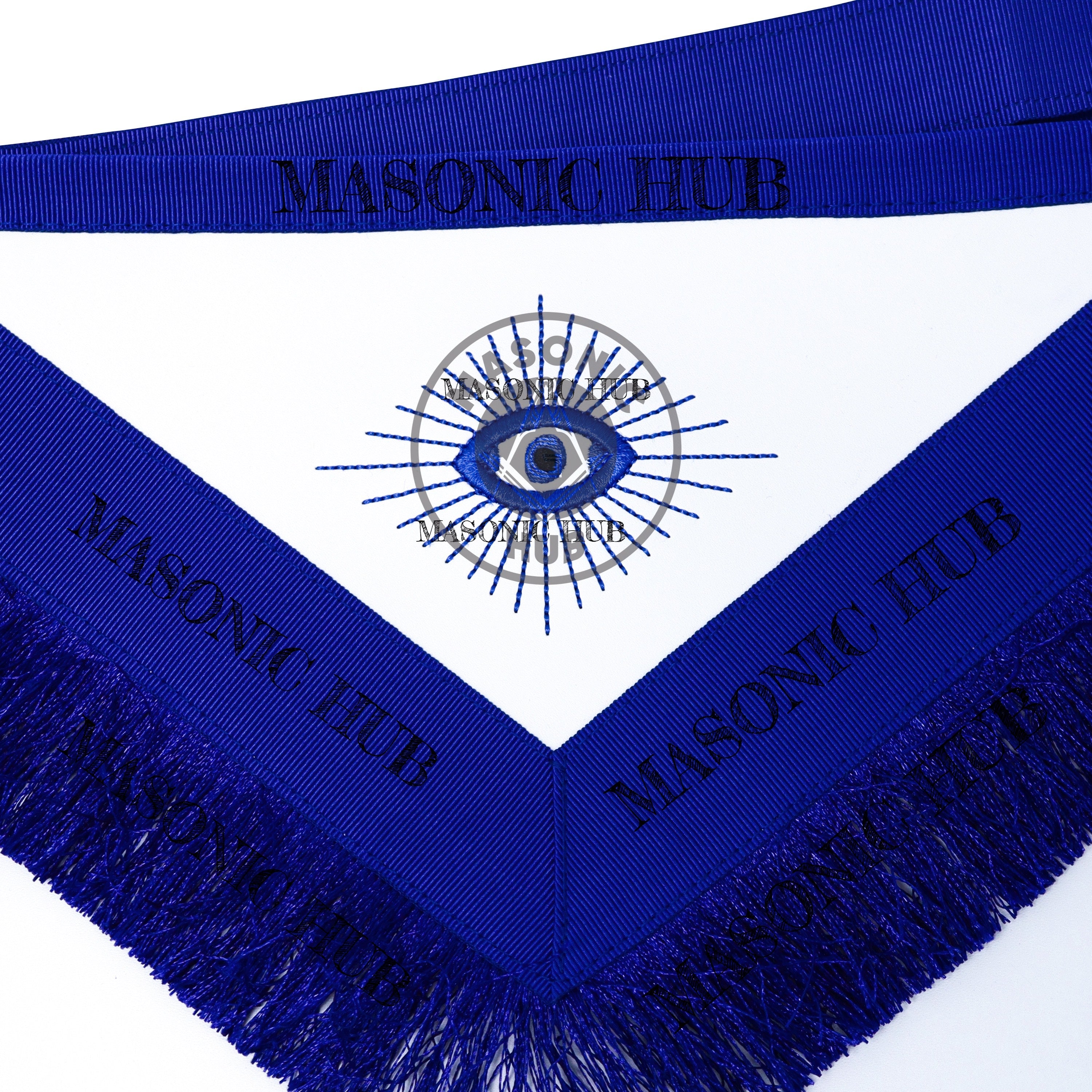 Masonic Master Mason Blue Lodge Apron – Machine Embroidered Square Compass G Blue Fringes On Premium Faux Leather Masonic Hub