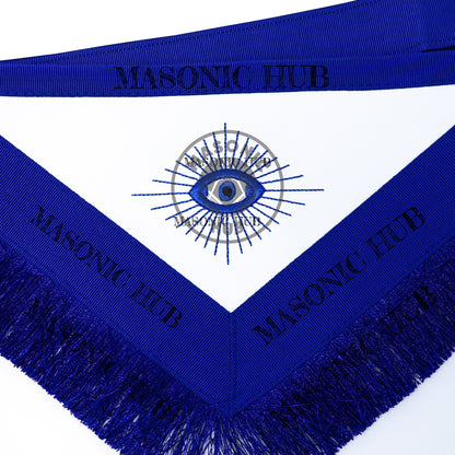 Masonic Master Mason Blue Lodge Apron – Machine Embroidered Square Compass G Blue Fringes On Premium Faux Leather
