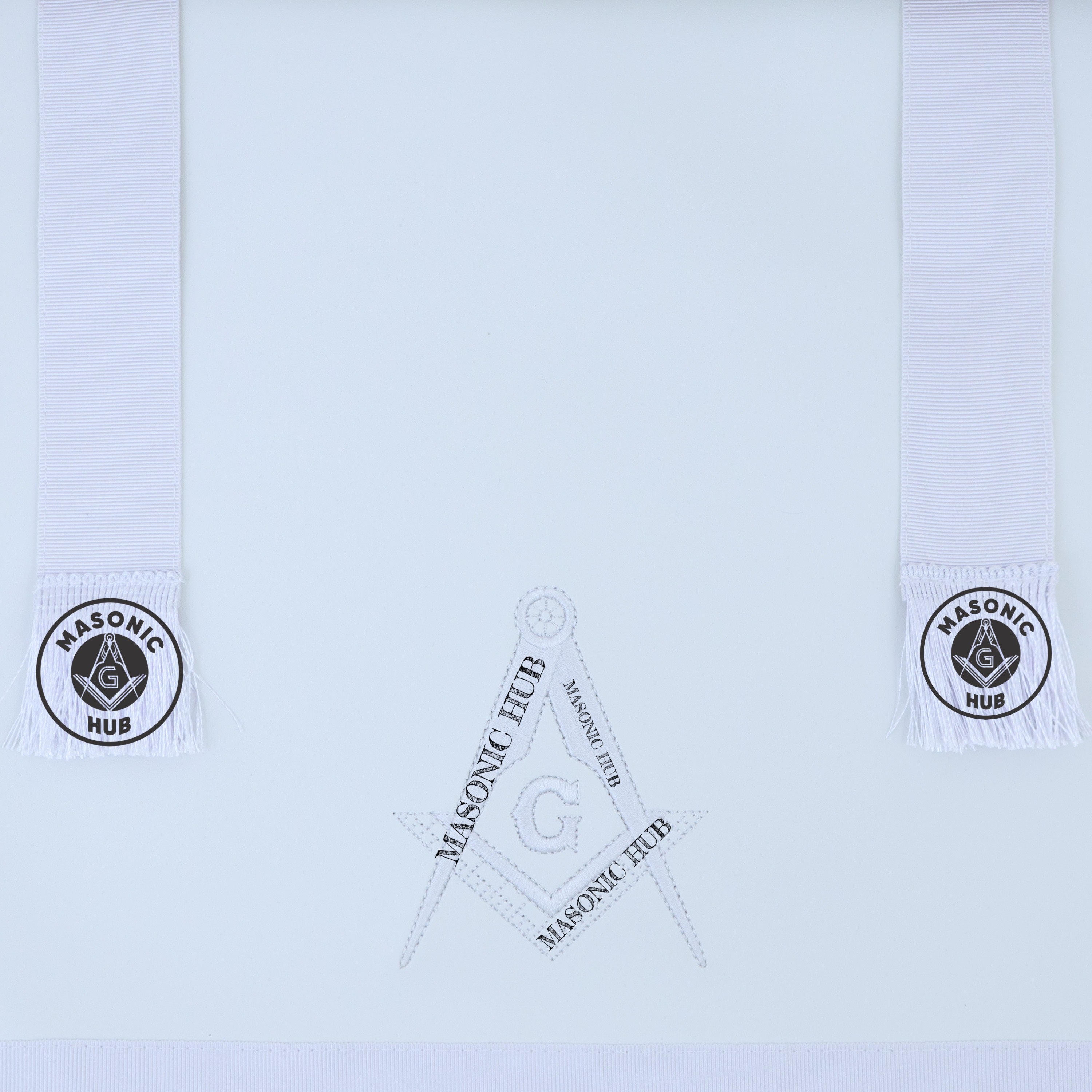 Masonic Master Mason Blue Lodge Apron – Machine Embroidered Square Compass G with White Fringes On Premium Faux Leather
