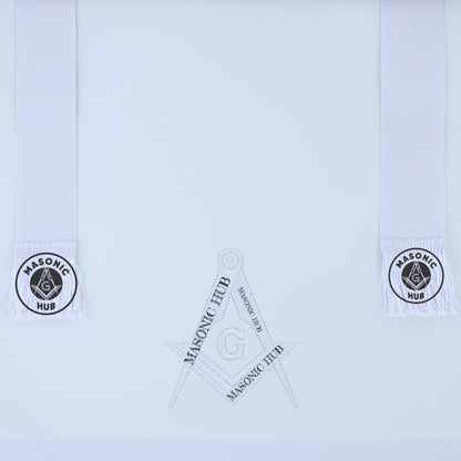 Masonic Master Mason Blue Lodge Apron – Machine Embroidered Square Compass G with White Fringes On Premium Faux Leather