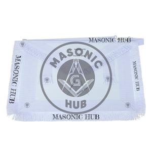 Masonic Master Mason Blue Lodge Apron – Machine Embroidered Square Compass G with White Fringes On Premium Faux Leather Masonic Hub
