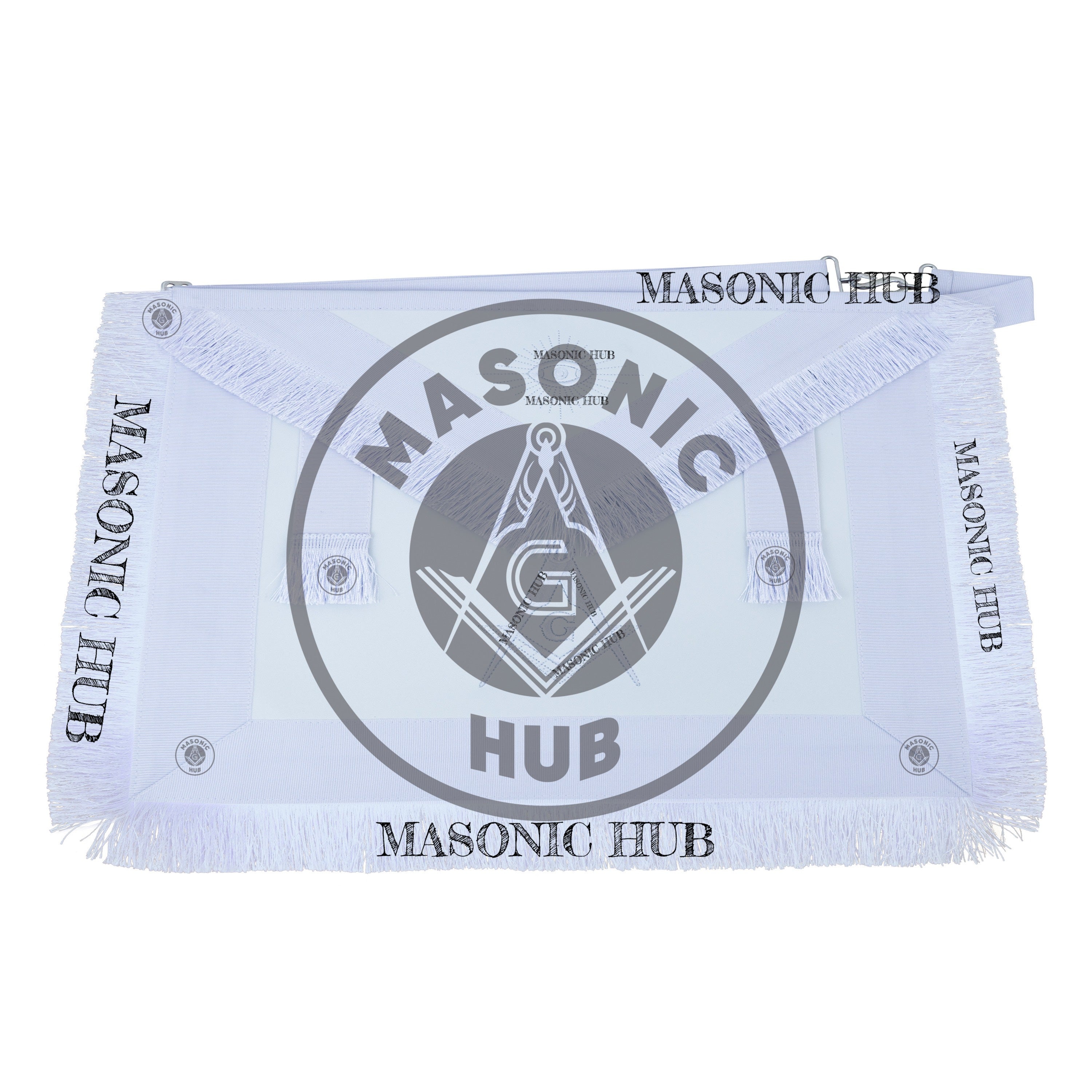 Masonic Master Mason Blue Lodge Apron – Machine Embroidered Square Compass G with White Fringes On Premium Faux Leather Masonic Hub