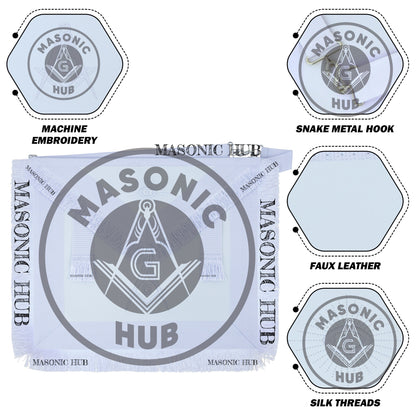 Masonic Master Mason Blue Lodge Apron – Machine Embroidered Square Compass G with White Fringes On Premium Faux Leather