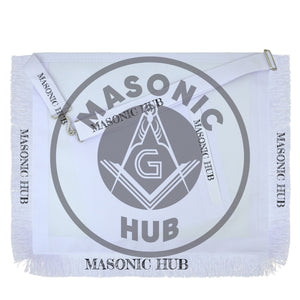 Masonic Master Mason Blue Lodge Apron – Machine Embroidered Square Compass G with White Fringes On Premium Faux Leather Masonic Hub
