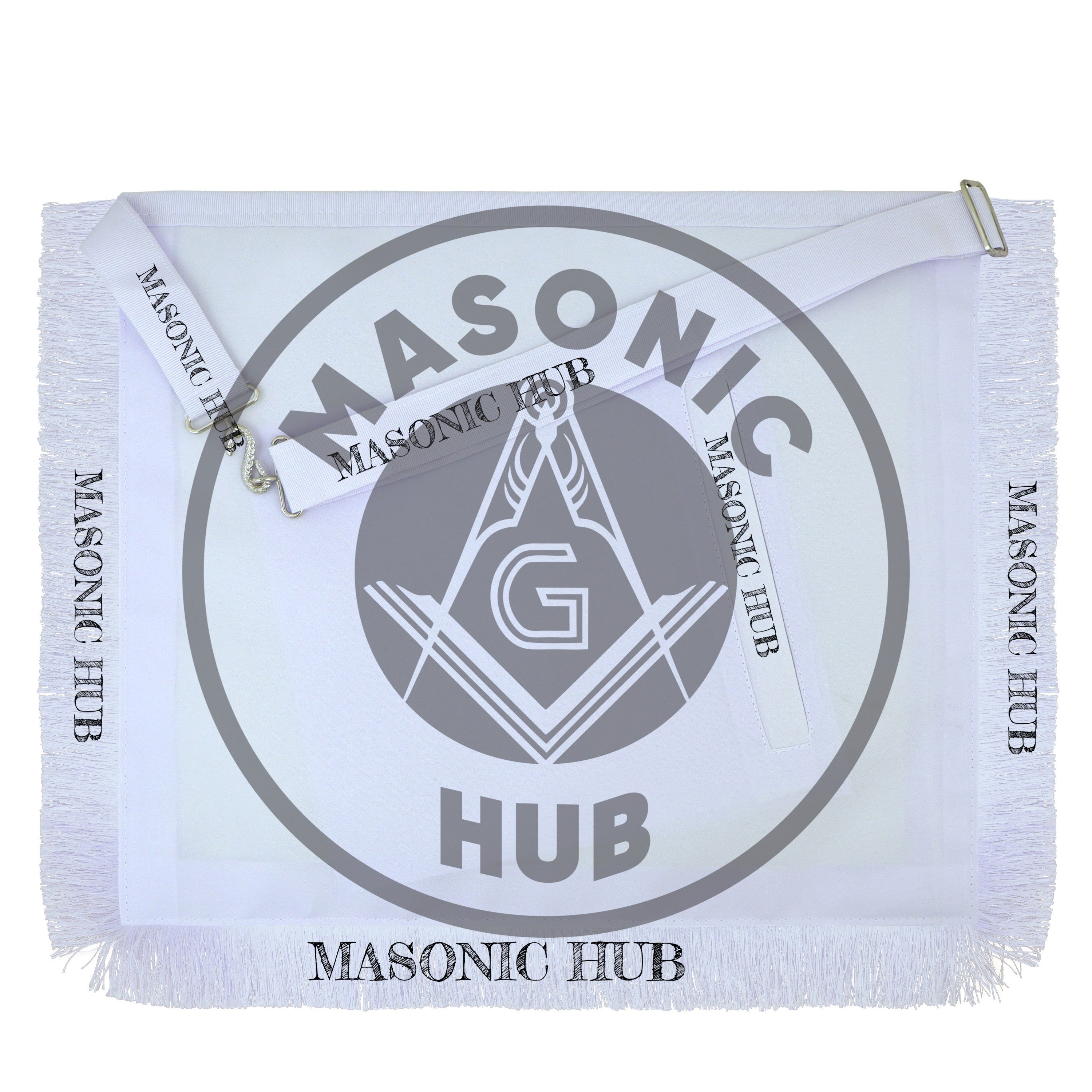Masonic Master Mason Blue Lodge Apron – Machine Embroidered Square Compass G with White Fringes On Premium Faux Leather Masonic Hub