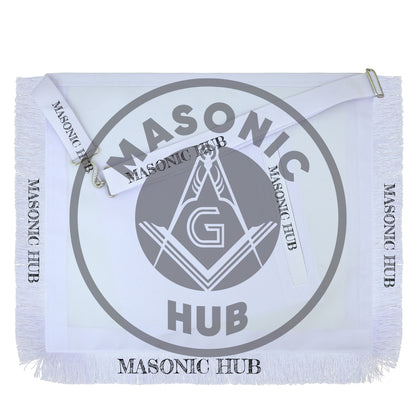 Masonic Master Mason Blue Lodge Apron – Machine Embroidered Square Compass G with White Fringes On Premium Faux Leather