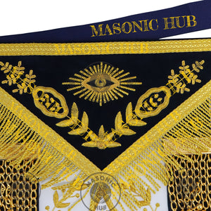 Past Master Masonic Apron – Lambskin with Gold Bullion Embroidery – Navy Blue Velvet & Mylar Fringe – Handmade Freemason Regalia Masonic Hub