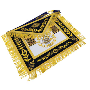 Past Master Masonic Apron – Lambskin with Gold Bullion Embroidery – Navy Blue Velvet & Mylar Fringe – Handmade Freemason Regalia Masonic Hub