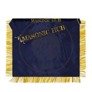 Past Master Masonic Apron – Lambskin with Gold Bullion Embroidery – Navy Blue Velvet & Mylar Fringe – Handmade Freemason Regalia Masonic Hub