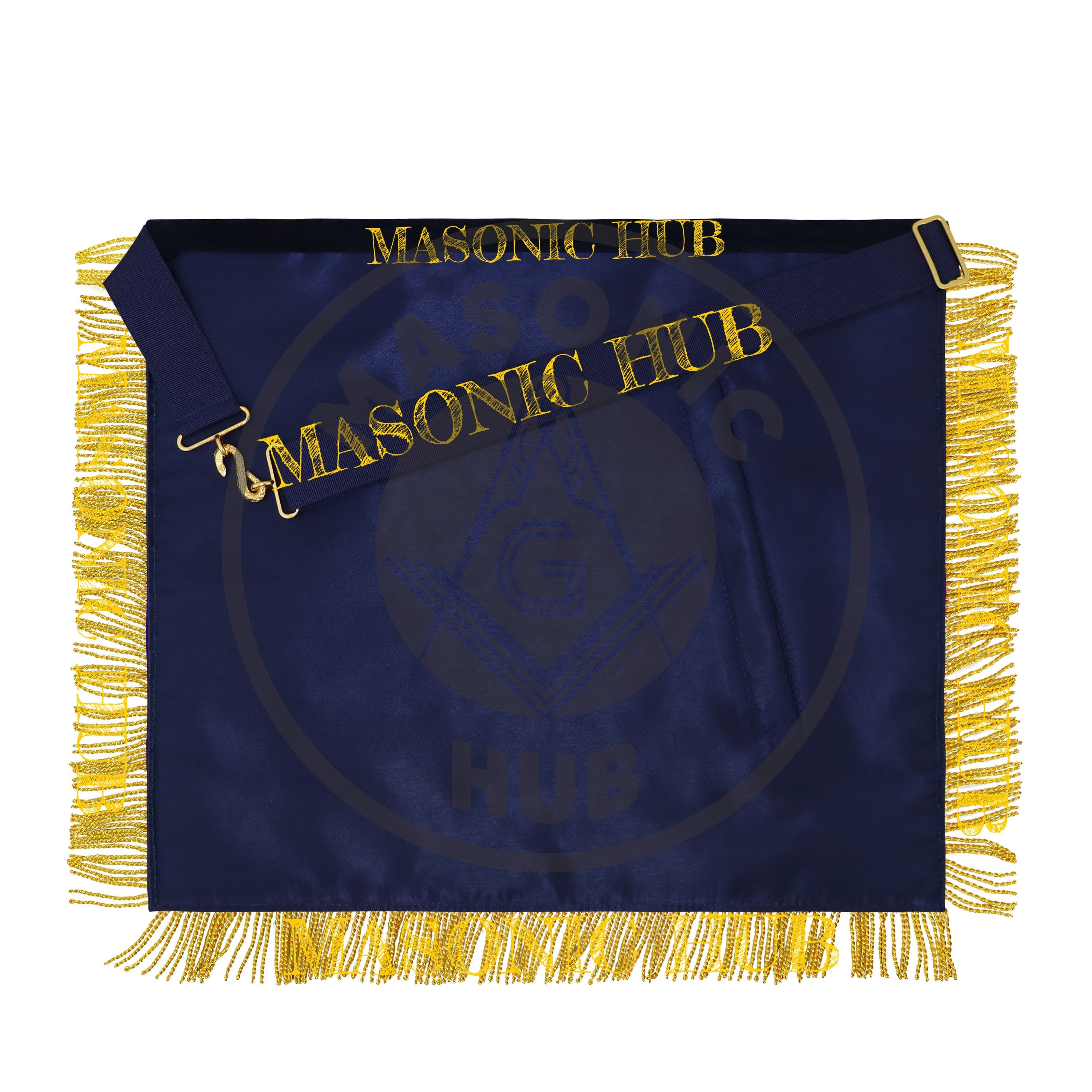 Past Master Masonic Apron – Lambskin with Gold Bullion Embroidery – Navy Blue Velvet & Mylar Fringe – Handmade Freemason Regalia Masonic Hub