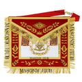 Past Master Scottish Rite Apron – Red Velvet with Gold Bullion Embroidery, Gold Tassel with Red Velvet Drops Skull Lining Masonic Hub