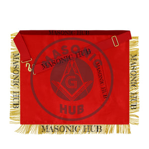Past Master Scottish Rite Apron – Red Velvet with Gold Bullion Embroidery, Gold Tassel with Red Velvet Drops Skull Lining Masonic Hub