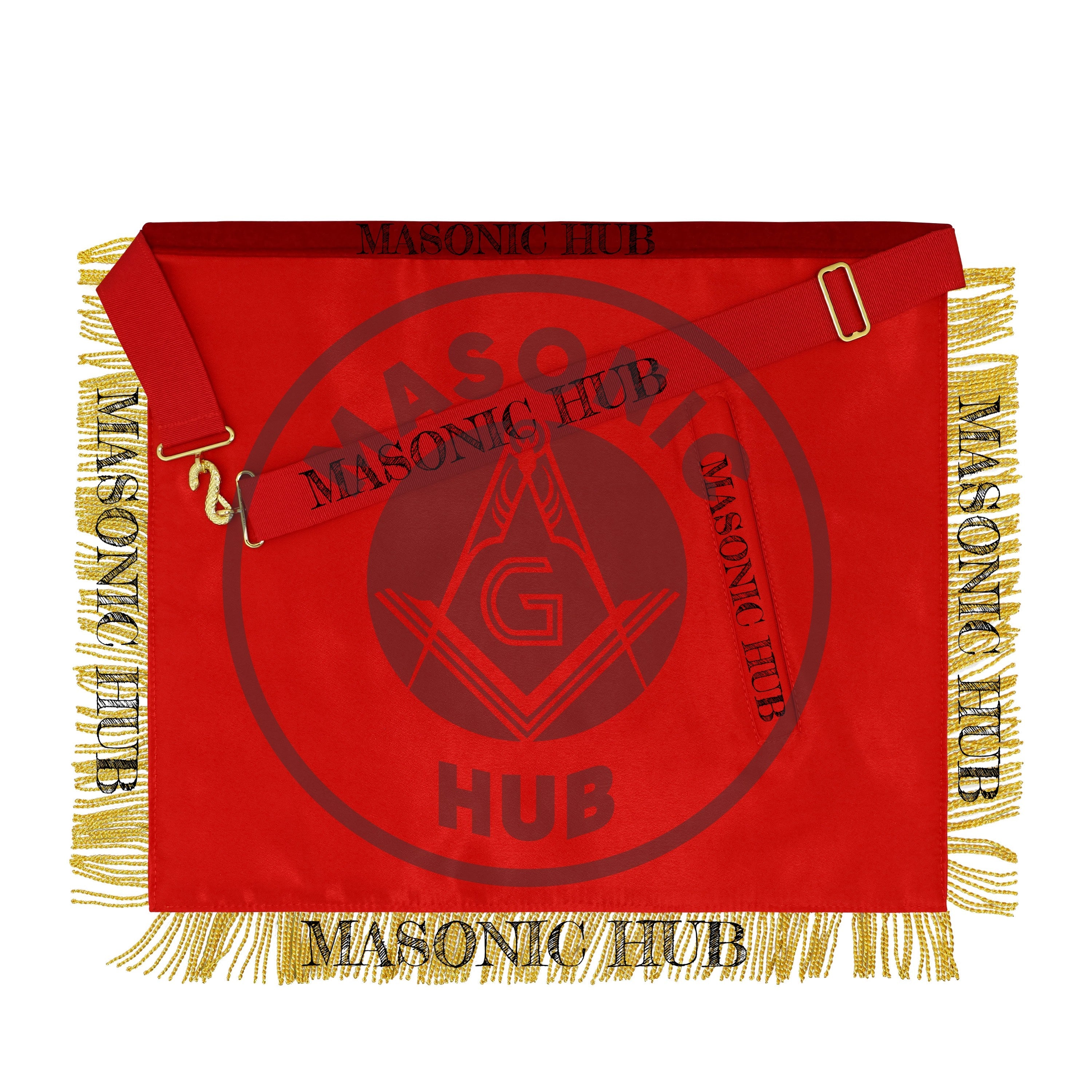 Past Master Scottish Rite Apron – Red Velvet with Gold Bullion Embroidery, Gold Tassel with Red Velvet Drops Skull Lining Masonic Hub